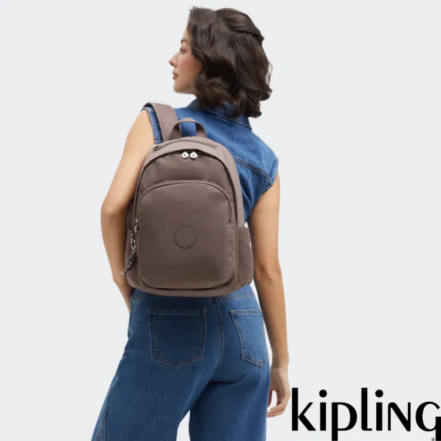 【KIPLING】木質棕上方拉鍊後背包-DELIA