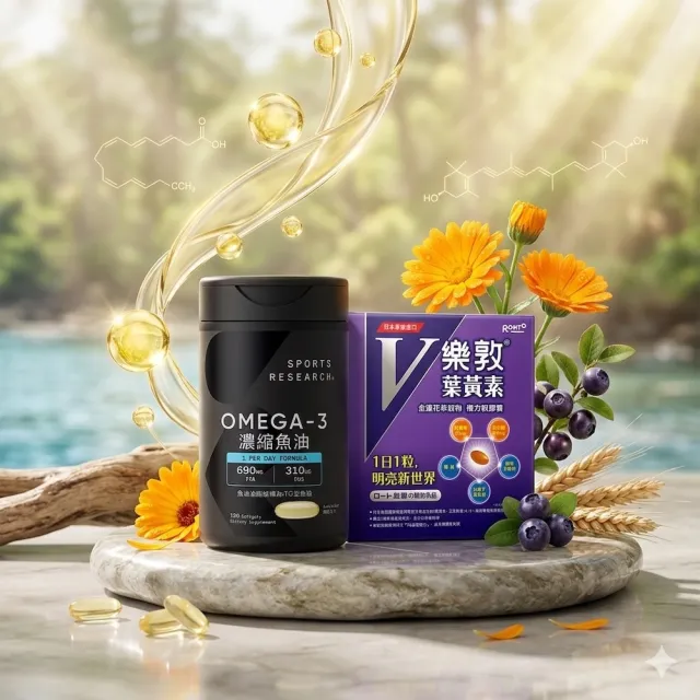 SPORTS RESEARCH Omega-3 濃縮魚油 1250mg 150粒＋樂敦 V游離型葉黃素複方軟膠囊 120粒