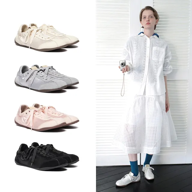 【Rockfish Weatherwear】SCRUNCH LACEUP SNEAKERS 皺褶 繫帶 休閒鞋 芭蕾舞 緞面 皮革 多色 女鞋