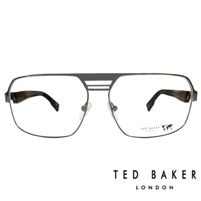 【TED BAKER】限量新款 紳士復古飛行員方框款光學眼鏡(TBG409-986 銀)