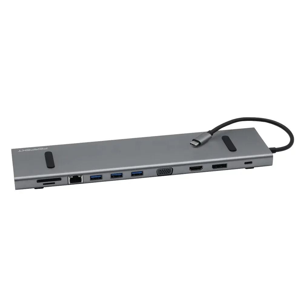 PERFEKT USB-C 11合1 多媒體集線器 Hub PD充電 VGA 網路線 HDMI DP 4K Type C  筆電擴充底座