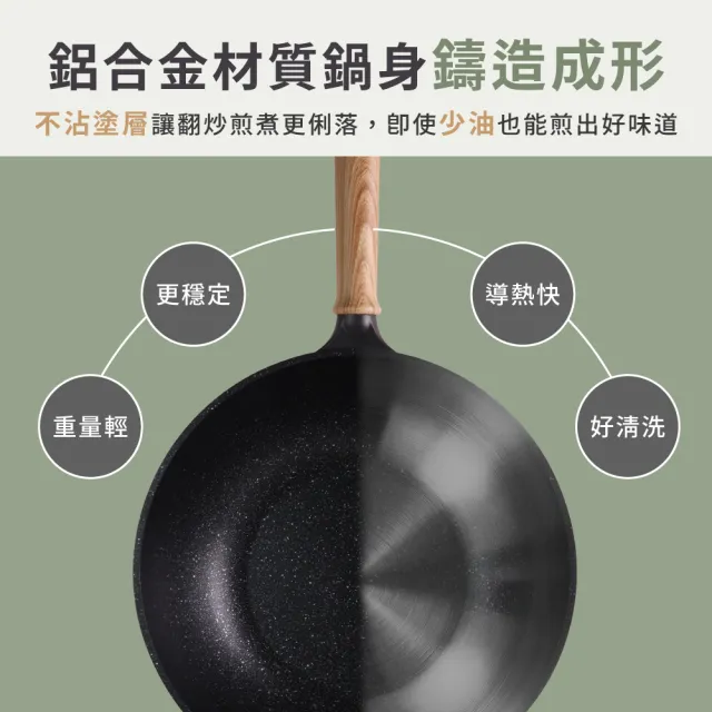 【CHEF 掌廚】森岩 鑄造不沾鍋煎炒鍋 33cm (IH爐/電磁爐可用)