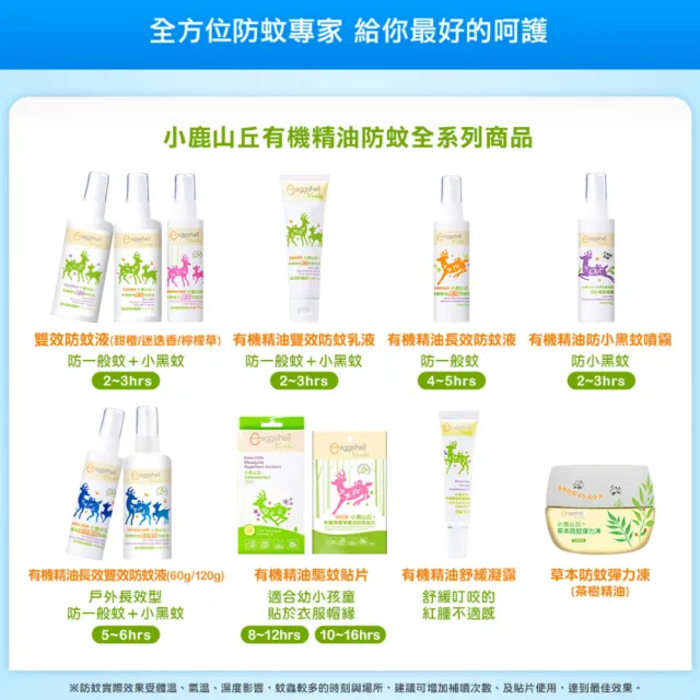 【eggshell Verda】小鹿山丘 有機精油長效雙效防蚊液2入+貼片2盒(60g/入+12枚/盒)