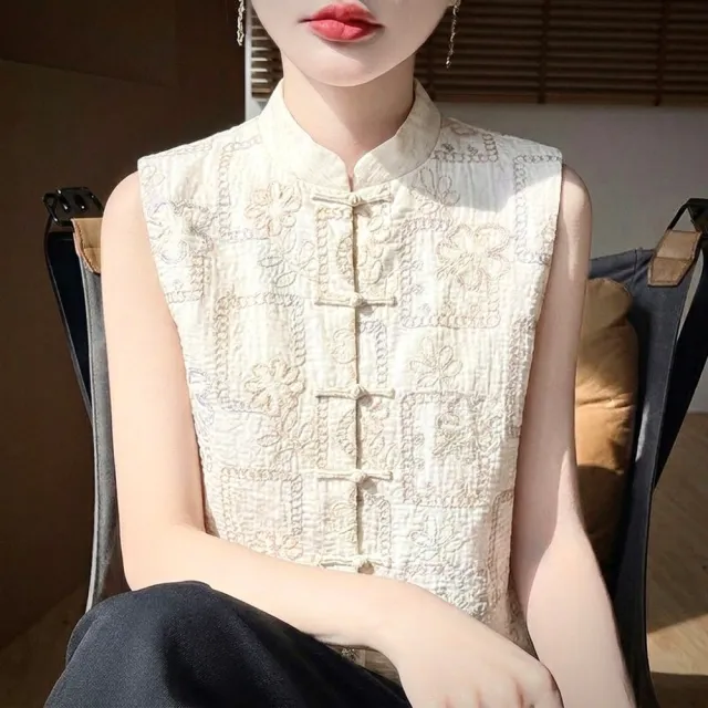 【巴黎精品】多款唐裝上衣中國風馬甲(復古棉麻刺繡背心女外套2色n1jf24)