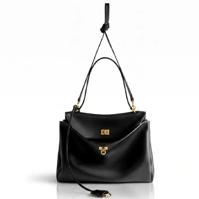 【Balenciaga 巴黎世家】Rodeo 中型 小牛皮肩背托特包-黑色