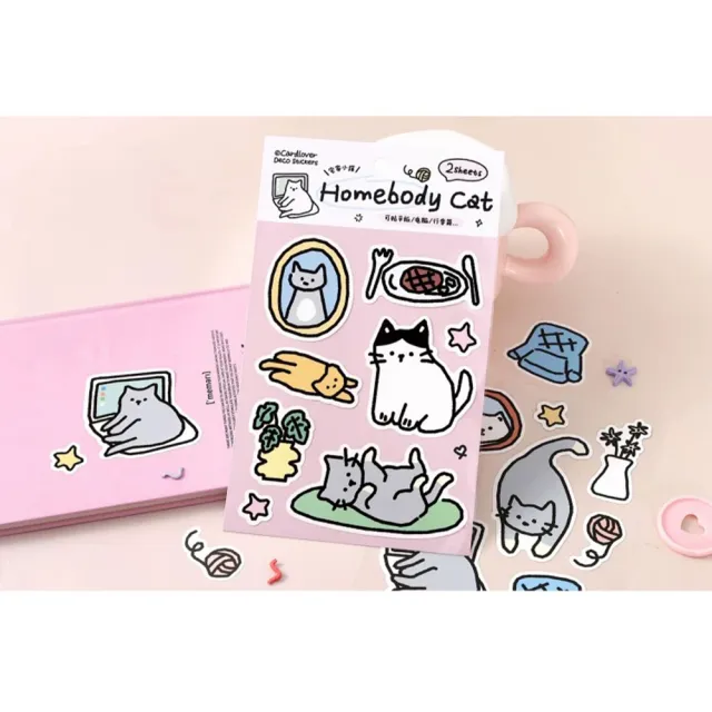 【德德小品集】Cardlover 萌趣貓咪貼紙包  防水貼紙 裝飾貼紙 手帳貼紙 咕卡  韓系插畫 手稿風 易撕