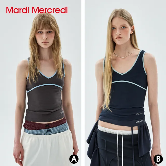 【MARDI MERCREDI】V領無袖上衣 撞色線條 SLEEVELESS V NECK CONTRAST LINE