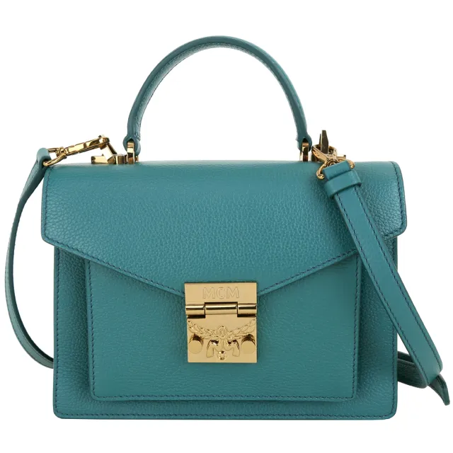 【MCM】Patricia Satchel 小款粒面手提肩背公文包-祖母綠