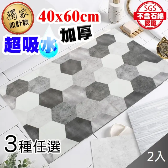 【QIDINA】2入 40X60cm SGS加厚款台灣獨家設計硅藻土吸水軟地墊(吸水地墊 矽藻土地墊 地毯浴室地墊)