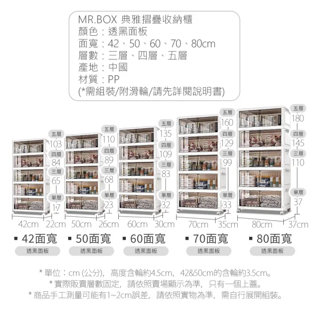 【Mr.Box】50面寬摺疊雙開門三層收納櫃(附滑輪)