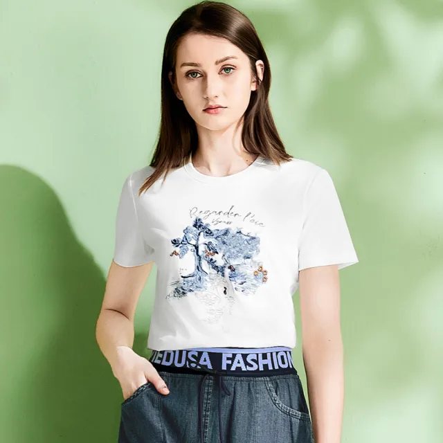 【TOWN’WEAR 棠葳】風雅刺繡設計純棉上衣(女上衣/女上著/棉質/ /t-shirt)