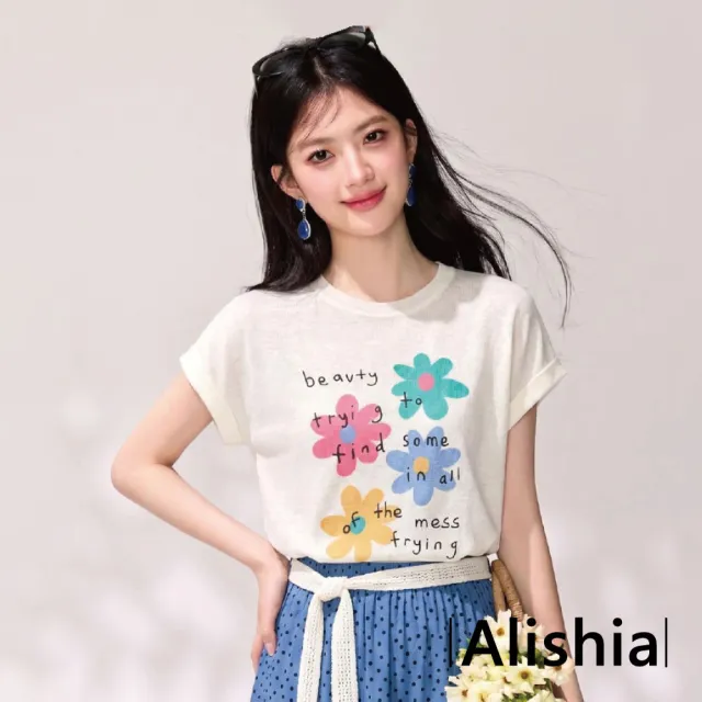 【Alishia】日系百搭休閒印花短袖上衣 T恤 S-XL (米白色/粉色)