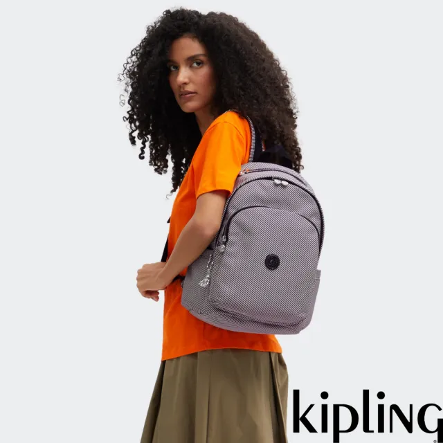 【KIPLING】極簡斜紋上方拉鍊後背包-DELIA