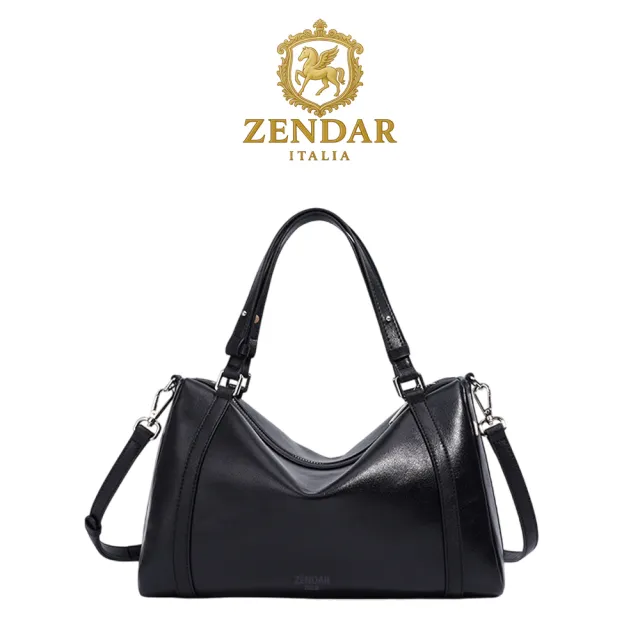 【ZENDAR】頂級小牛皮波士頓手提包肩背包 保莉娜系列(黑色)