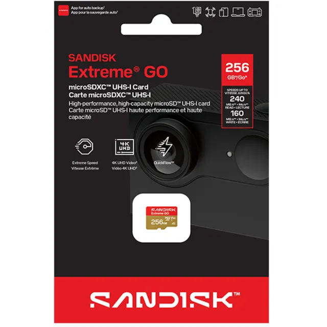 【SanDisk 晟碟】256GB microSDXC Extreme GO 240MB/s 4K V30 SDSQXGN-256G 手機 記憶卡