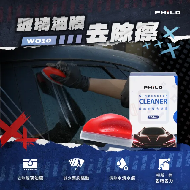 【Philo 飛樂】玻璃視野專護組--油膜去除擦/玻璃鍍膜/水噴蠟/洗車組合