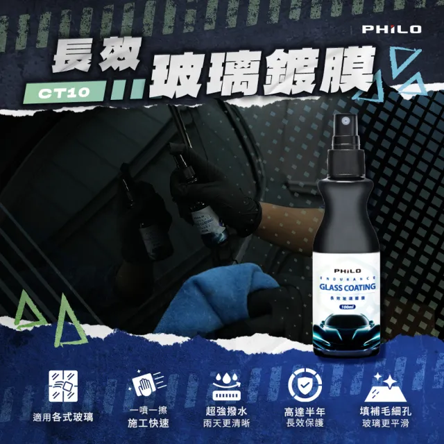 【Philo 飛樂】車用 全車亮膜防護組--洗車精/油膜去除擦/玻璃鍍膜/水噴蠟/洗車組合