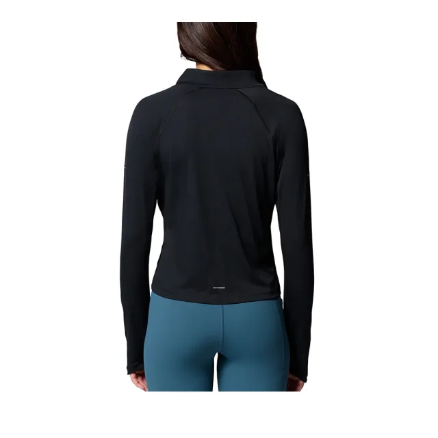 【Columbia 哥倫比亞】女款-防曬UPF40快排半開襟長袖上衣-Stealth Spring™-黑色(UAR38070BK/KS)