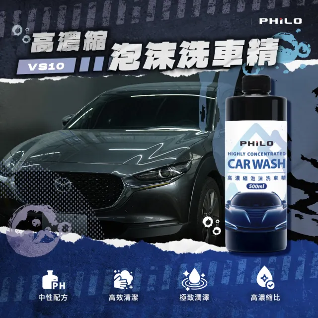 【Philo 飛樂】旗艦極致防護組 - 洗車精/油膜去除擦/玻璃鍍膜/水噴蠟/洗車組合