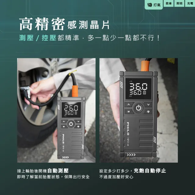 【Philo 飛樂】2入組 Q12se 12000Mah 救車打氣多功能機(打氣機/汽車急救電源/電動打氣機/行動救援)