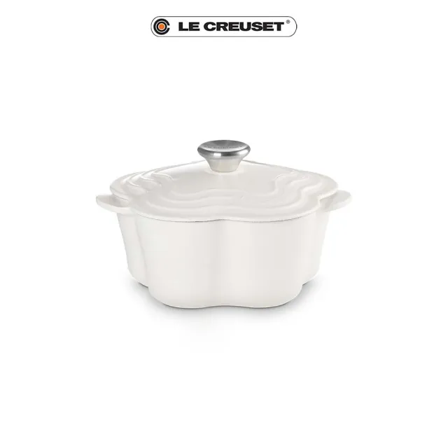 【Le Creuset】盒損福利品_琺瑯鑄鐵鍋山茶花鍋 20cm(棉花白-鋼頭-內鍋白)