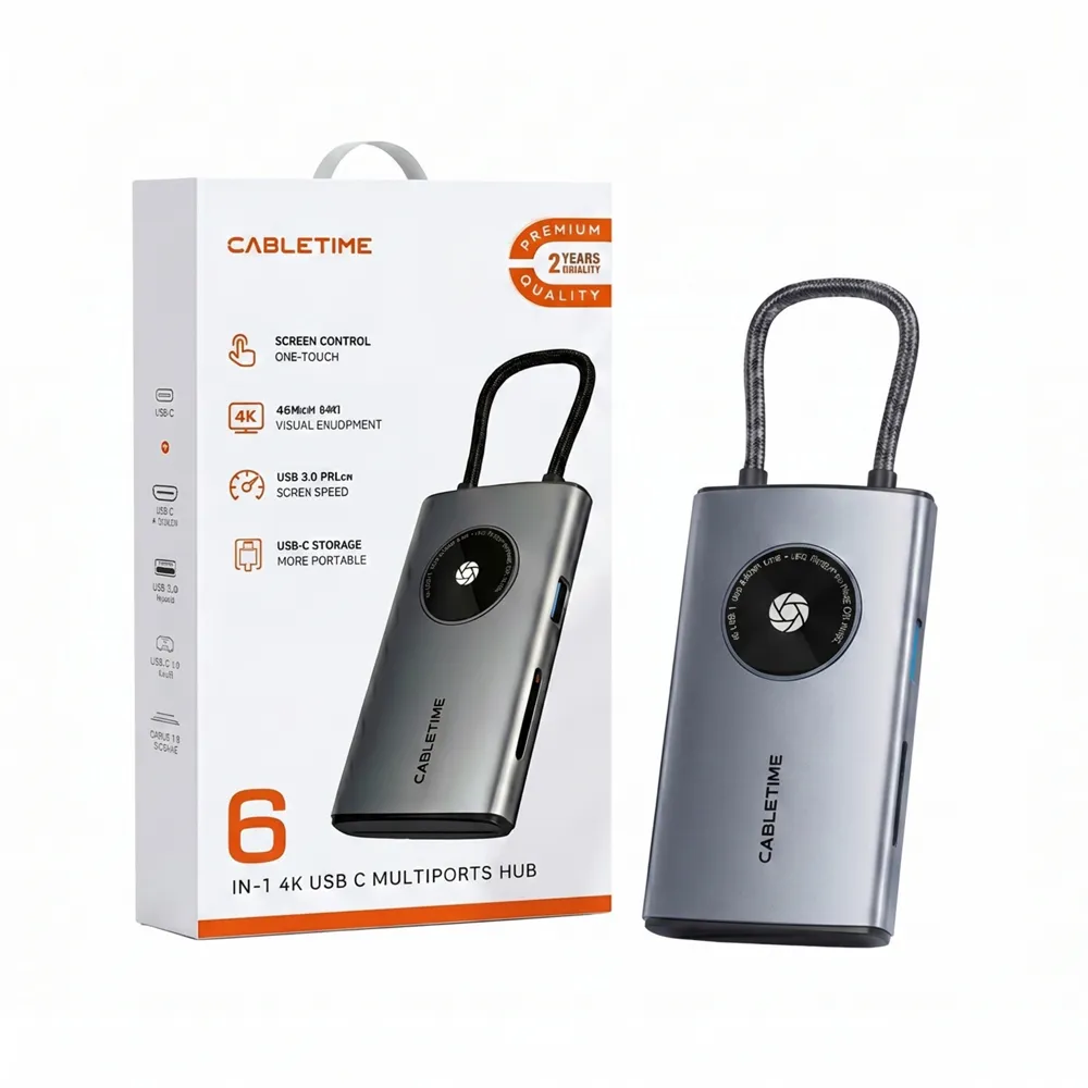 CABLETIME 5合1 Type-C 多功能集線器 支援 PD 140W 4K60Hz 高清 USB3.2 CB75G