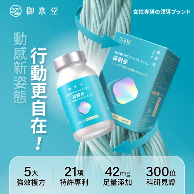 【御熹堂】益健步 雞軟骨萃取專利UC-II+葡萄糖胺6入組(一入60顆、21項特許專利、專科醫師推薦)