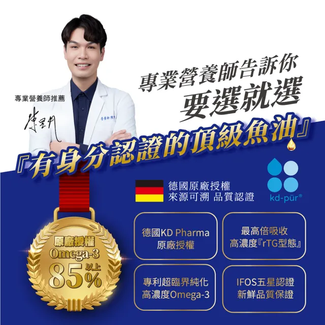 【Endear 穎達生技】德國頂級 rTG 魚油60顆x5入組(林美秀推薦/德國KD原廠授權/保健禮盒)