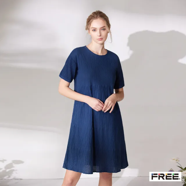 【FREE】free.草木染皺感剪接口袋洋裝