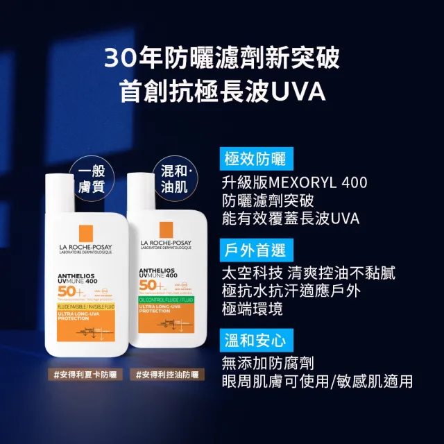 【理膚寶水】全新防曬!戶外控油雙入組★安得利UVAIR空氣感極效精華防曬+安得利控油防曬液