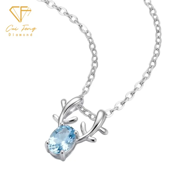 【CF Diamond】項鍊 天然海藍寶石 雙11 1克拉《月下鹿影》(鑽石 項鏈 求婚 生日禮物)