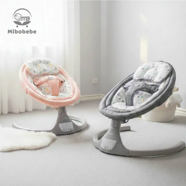 【Mibobebe】一鍵安裝LED多功能電動嬰兒搖椅-2色(護脊設計 可坐可躺 觸控面板 藍芽音樂)