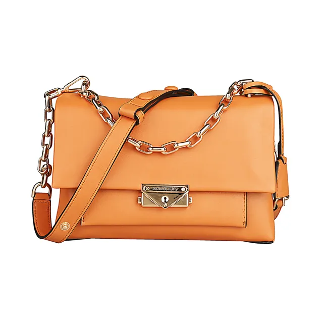 【Michael Kors】MK MICHAEL KORS CECE 壓印LOGO牛皮扣式手提肩背包(中/蘋果酒橘黃)