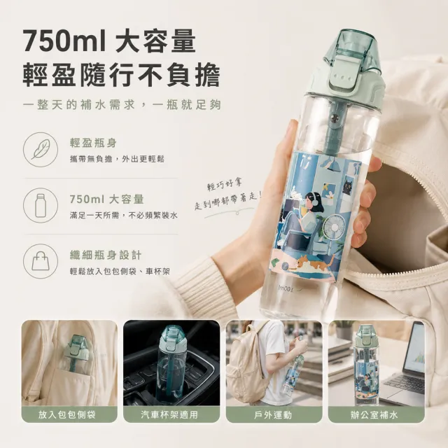 【Maru 丸山製研】買1送1-_美國Tritan吸管直飲兩用水瓶750ml(吸管杯/吸管水壺/運動水壺/運動水瓶)