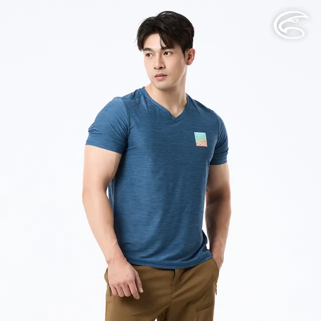 【ADISI】男浪花洞洞短袖V領透氣圖T AL2611030 雨林藍 M-3XL｜透氣 吸濕排汗 快乾 輕量 彈性 排汗衣