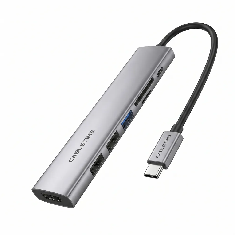 CABLETIME 7合1 Type-C 擴充連接埠 100W快充 SD/TF 讀卡機 4K螢幕轉接 集線器