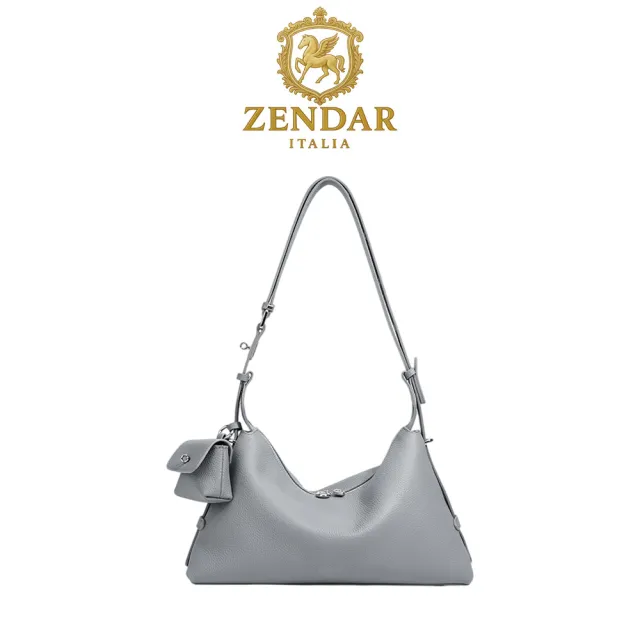 【ZENDAR】台灣總代理 頂級小牛皮肩背包 露琪系列(蘇格蘭灰 女包)
