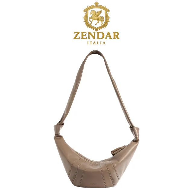【ZENDAR】台灣總代理 限量1折 頂級小牛皮肩背包 雲朵系列 全新專櫃展示品(灰色)