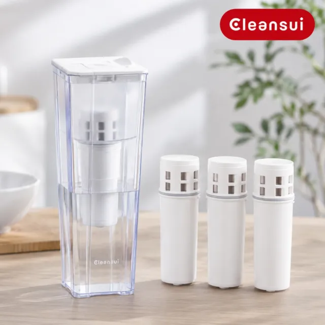【Cleansui 可菱水】日本製-官方直營1.35L濾水壺CP012(含濾芯1)+中空絲膜濾芯2顆(共1壺3芯)