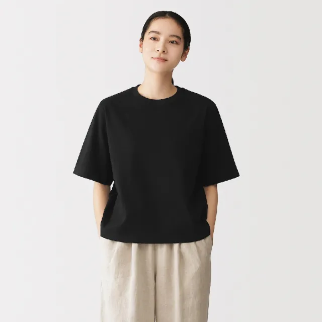 【MUJI 無印良品】女涼感圓領寬版短袖T恤(白色/淺灰/墨灰/黑色/淺粉/淺黃/煙燻綠/煙燻藍)