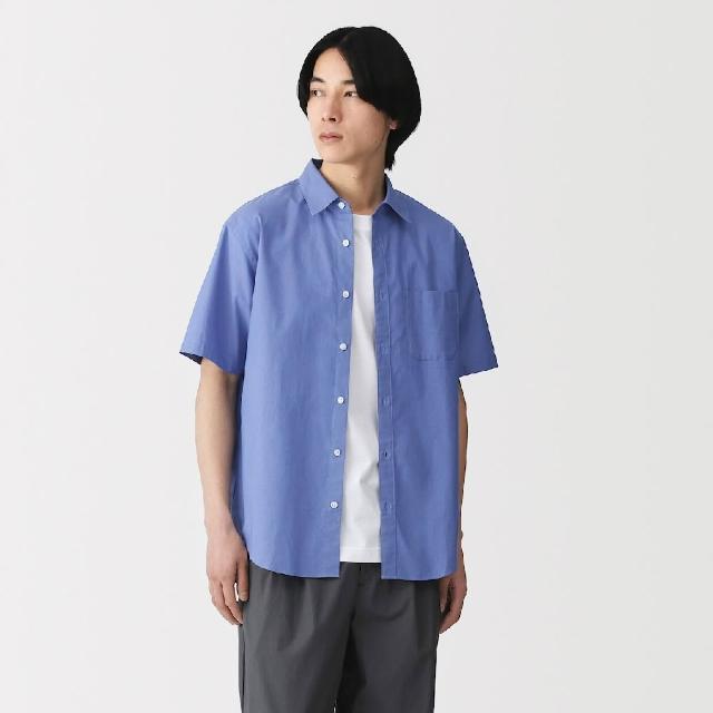 【MUJI 無印良品】男水洗平織布短袖襯衫(白色/黑色/淡藍/藍色/淺灰直紋/暗藍直紋)
