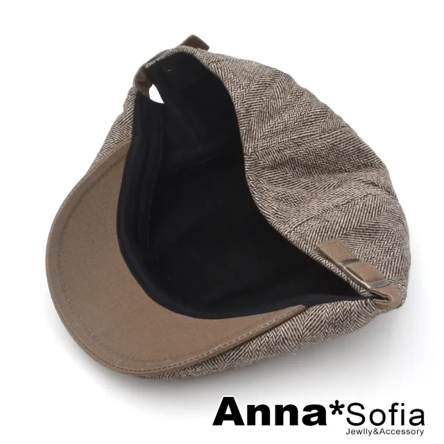 【AnnaSofia】鴨舌帽明星潮帽貝蕾帽狩獵帽報童帽小偷帽-葉脈紋單色簷 現貨(深咖系)