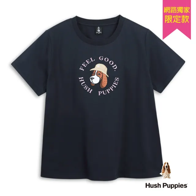 【Hush Puppies】女裝 T恤 漁夫帽狗刺繡寬版T恤 (丈青 / 63211906)