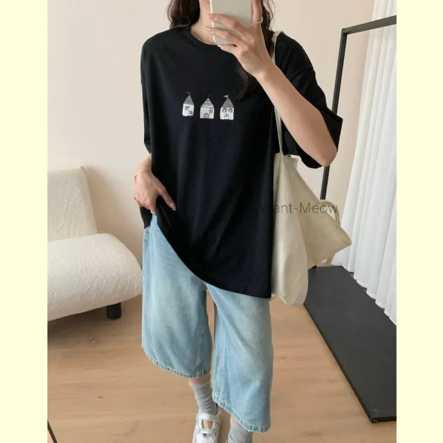 【Want-Meow】90公斤可穿/寬鬆獨家質感可愛小屋插畫T棉T大尺碼上衣大尺碼T恤(大碼/大尺碼/加大碼/短袖上衣)