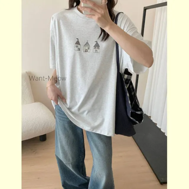 【Want-Meow】90公斤可穿/寬鬆獨家質感可愛小屋插畫T棉T大尺碼上衣大尺碼T恤(大碼/大尺碼/加大碼/短袖上衣)