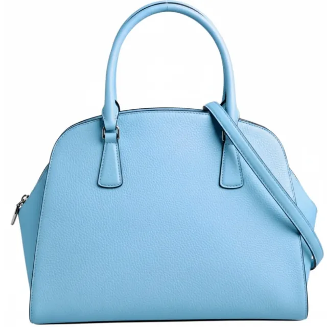 【KATE SPADE】金屬立體LOGO荔枝紋皮革大蝙蝠包 手提斜背兩用包(天空藍)