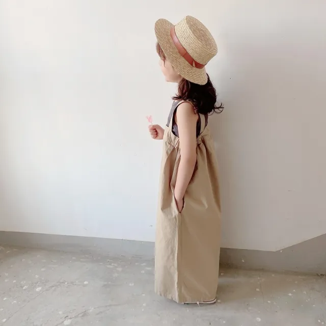 【橘魔法】日系風寬鬆吊帶寬褲 兒童 女童 大童 童裝 吊帶褲 寬褲 防蚊褲 闊腿褲 褲子 褲子