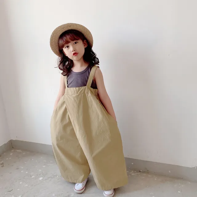 【橘魔法】日系風寬鬆吊帶寬褲 兒童 女童 大童 童裝 吊帶褲 寬褲 防蚊褲 闊腿褲 褲子 褲子