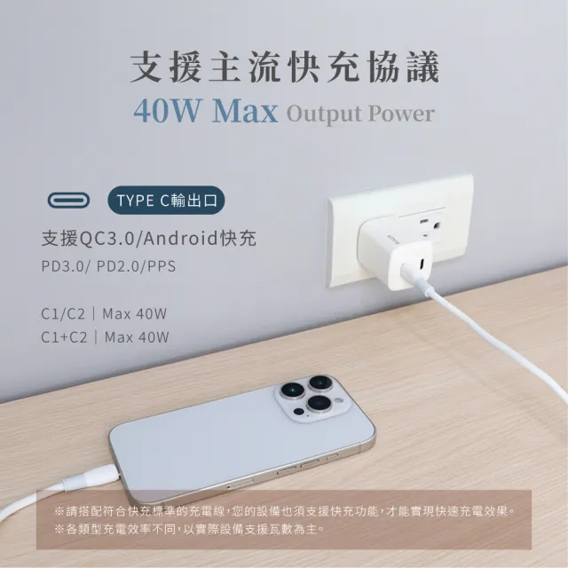 【KINYO】40W雙孔 氮化鎵PD充電組 附Type-C充電線 充電器/快充頭/充電頭/插頭(APDCB-140)