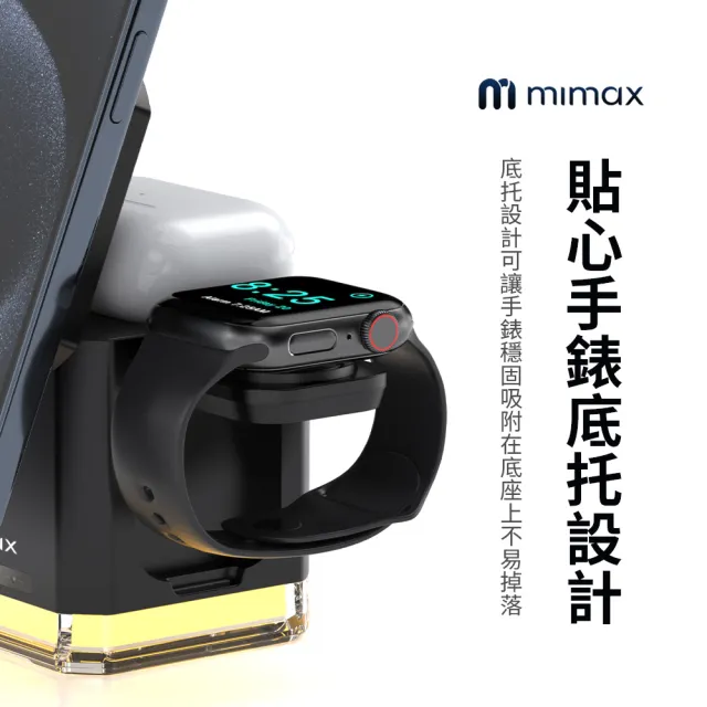 【mimax 米覓】Y030 三合一智慧無線充電器(iPhone/Airpods/Apple Watch 桌上型 充電盤 Magsafe)